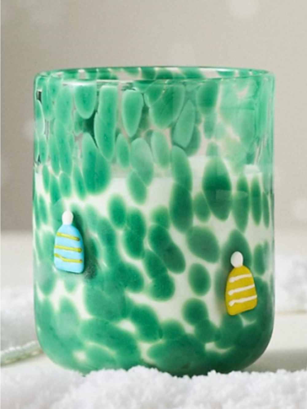 New ANTHROPOLOGIE Green Art Glass MUG/CUP with Bubble Texture